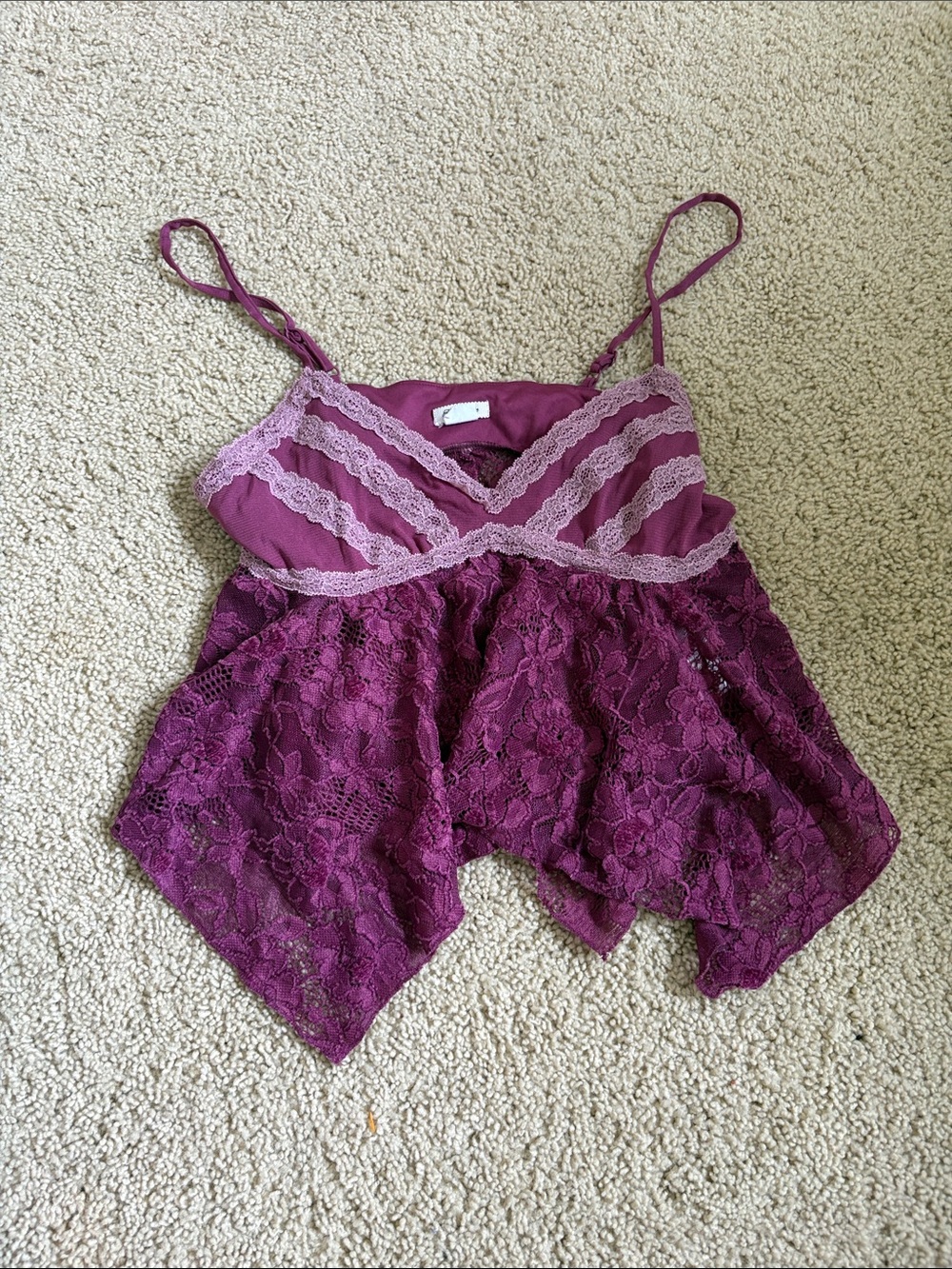 Urban Outfitters Plum Lace Handkerchief Hem Tank